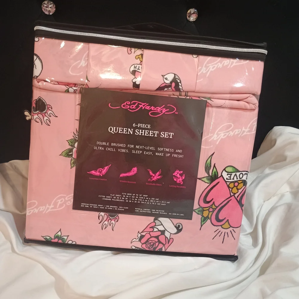 New Ed Hardy Pink Double Brushed For Next Level Softness 6 Piece Sheet Set Queen